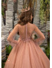 Mauve Lace Tulle Pearls Flower Girl Dress